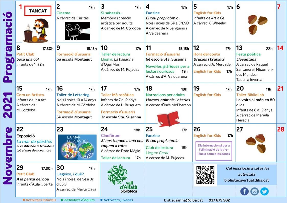 Programa d'activitats de la Biblioteca Vall d'Alfatà.