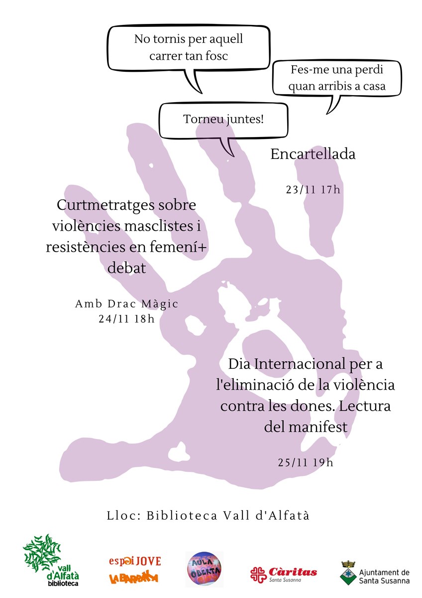 Actes Dia Internacional per a l'Eliminació de la Violència contra les Dones | Biblioteca Vall d'Alfatà.