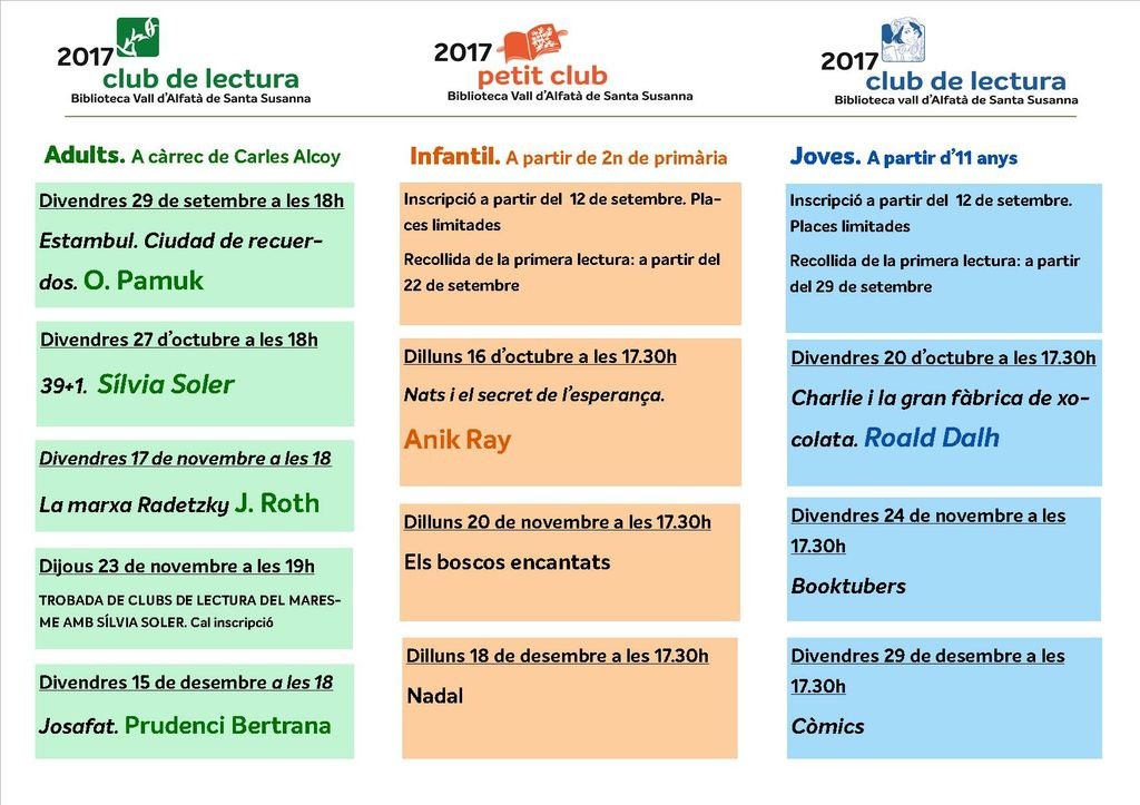 Clubs de lectura - Tardor 2017.