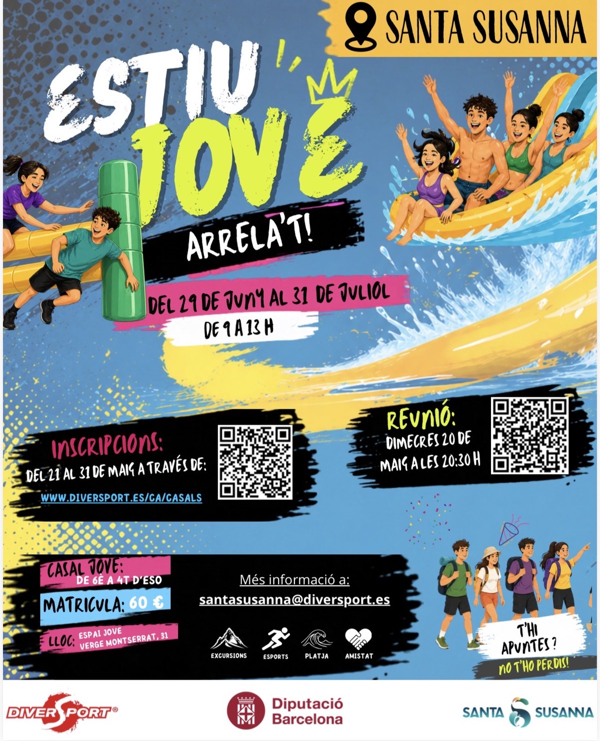 Del 21 al 31 de maig s’obren les inscripcions per a l’ESTIU JOVE a Santa Susanna!.