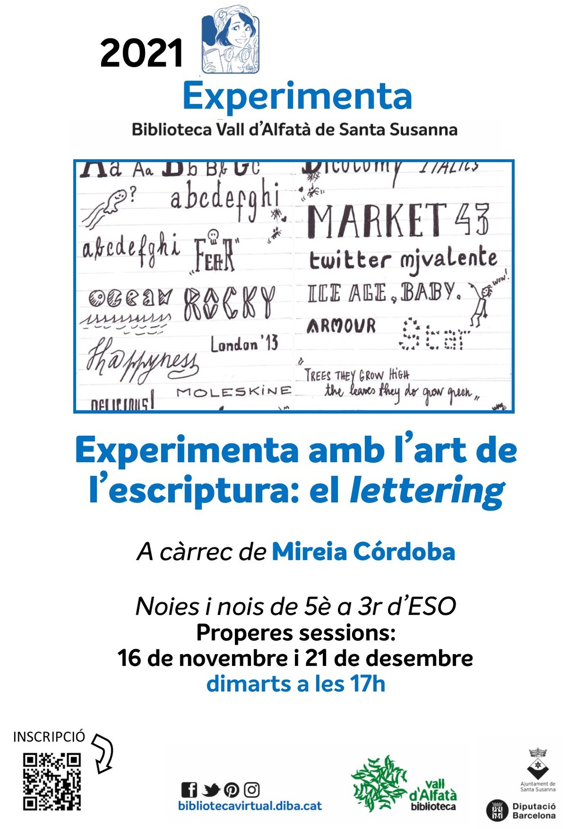Experimenta lettering | Biblioteca Vall d'Alfatà .