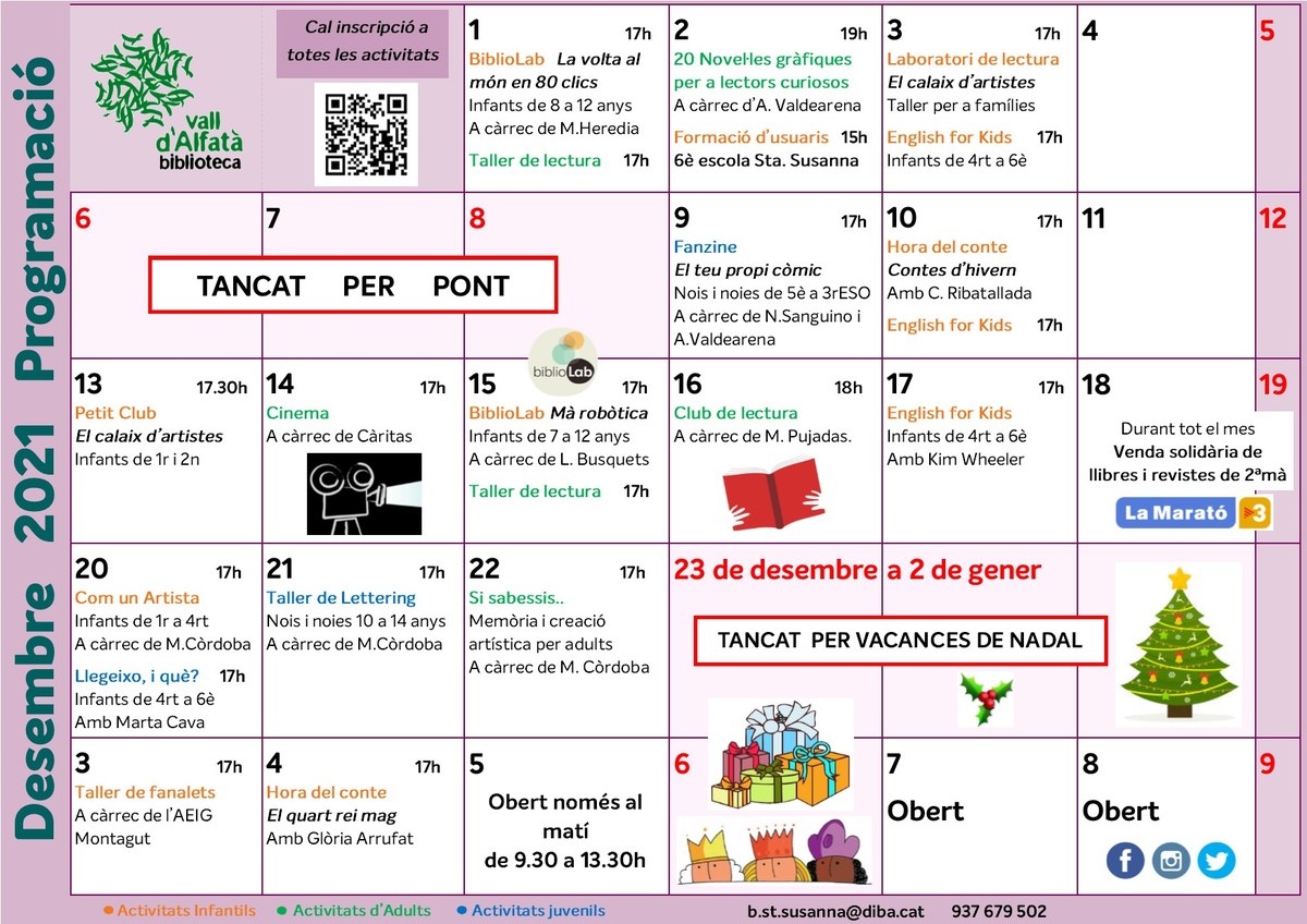 Programa d'activitats de la Biblioteca Vall d'Alfatà | desembre 2021.