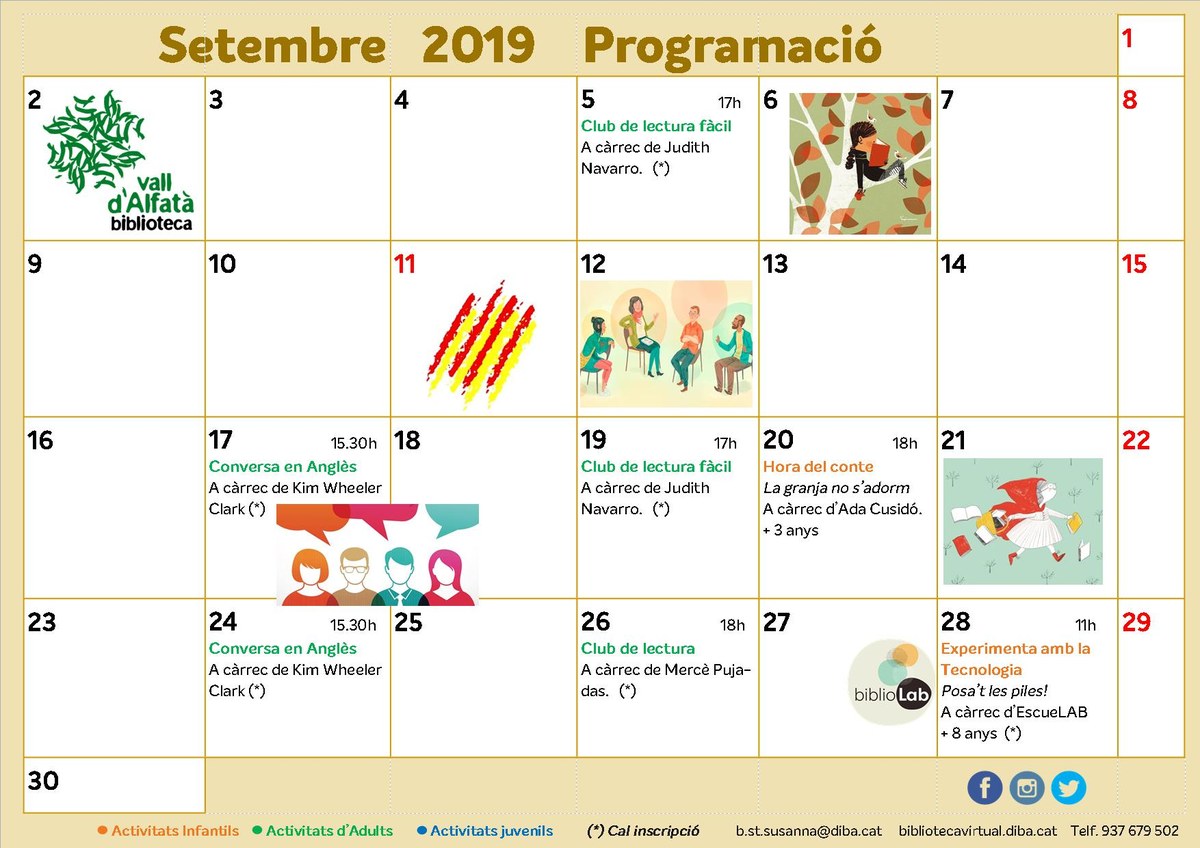 Programa d'activitats de setembre a la Biblioteca Vall d'Alfatà.