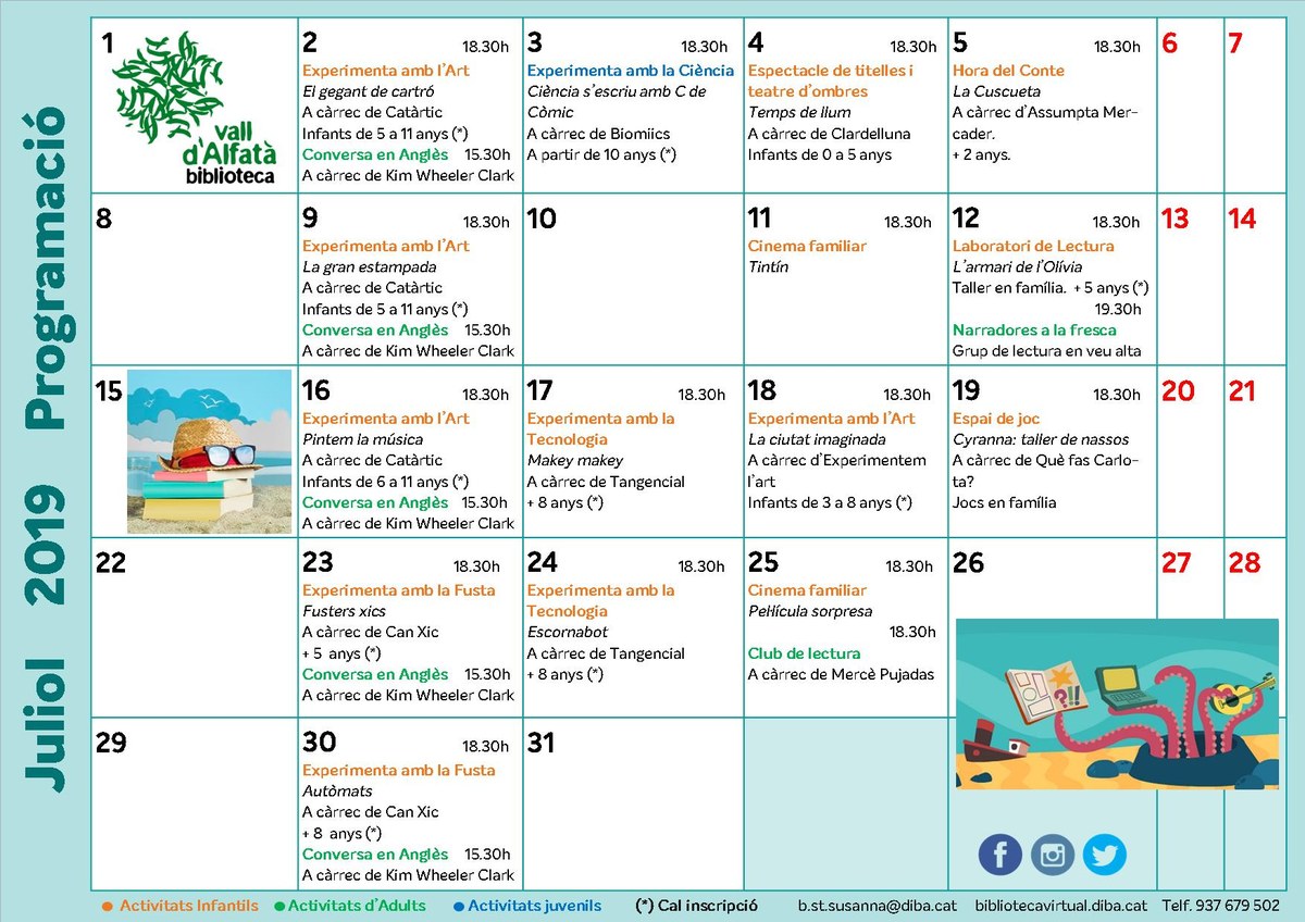 Programa d'activitats del mes de juliol a la Biblioteca Vall d'Alfatà.