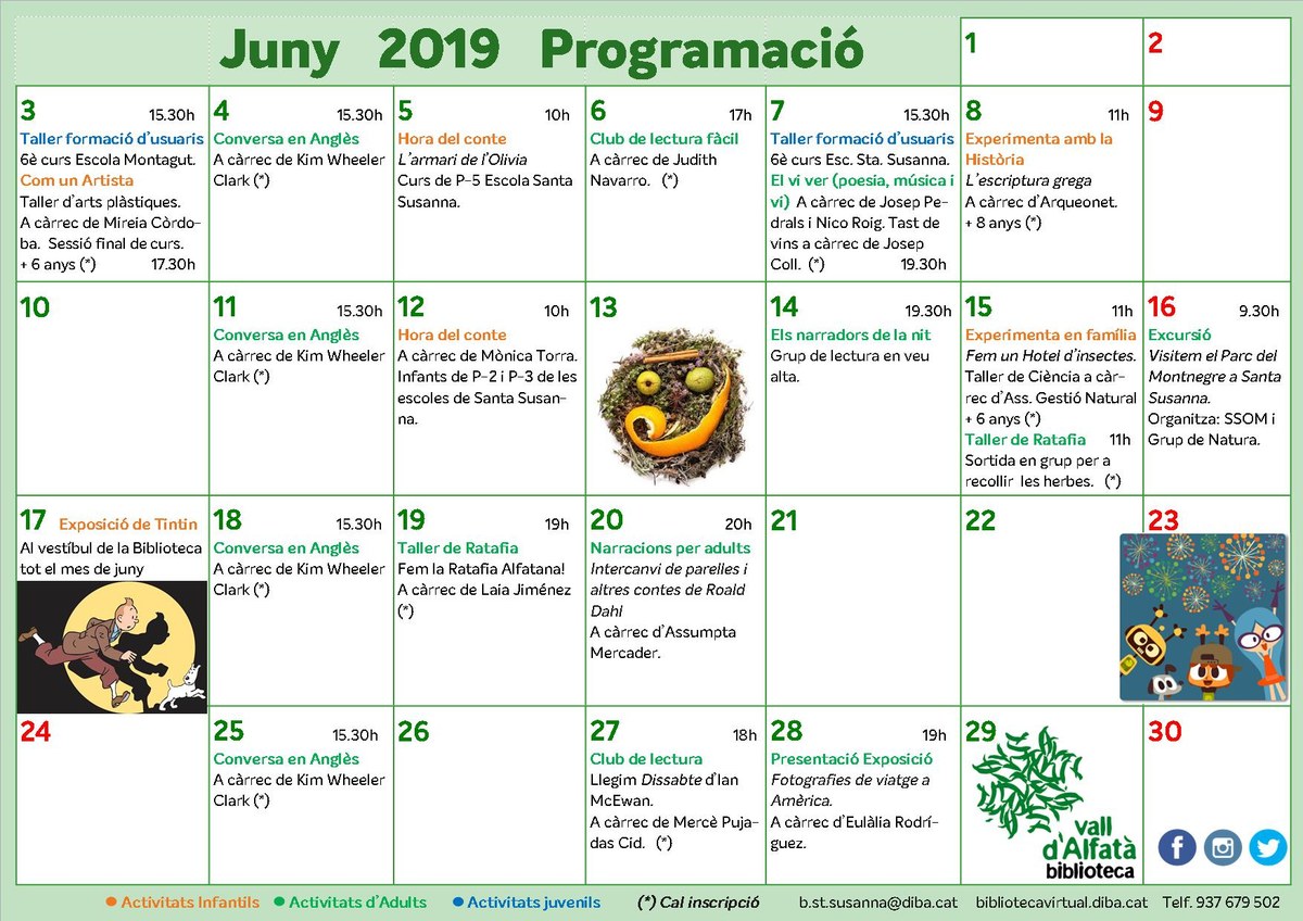 Programa d'activitats del mes de juny a la Biblioteca Vall d'Alfatà.