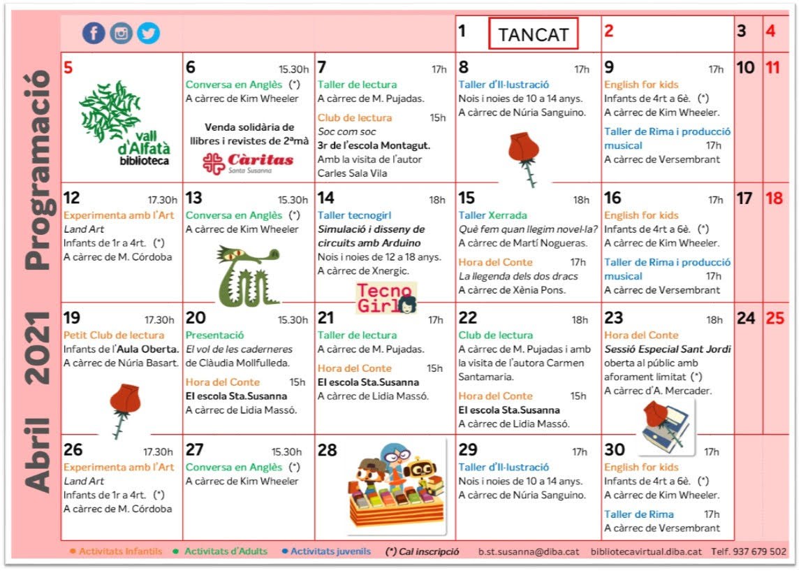 Programació abril - Biblioteca Vall d'Alfatà.
