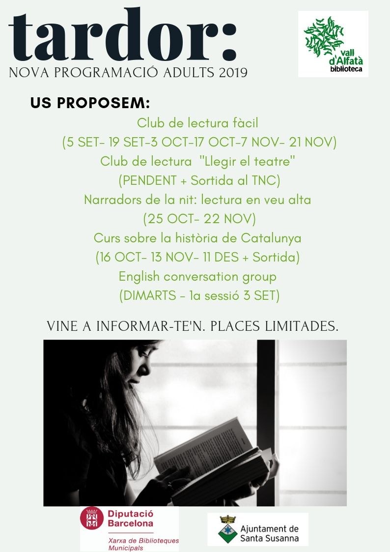 Programació adults tardor 2019 - Biblioteca Vall d'Alfatà .