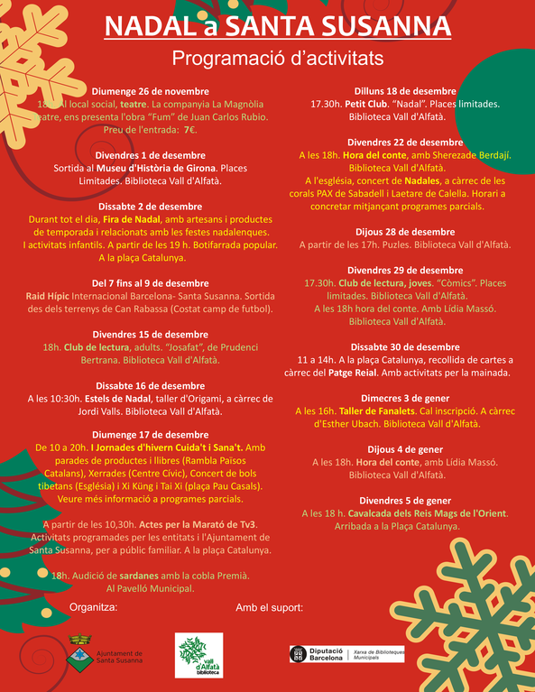 Programació de Nadal Santa Susanna.