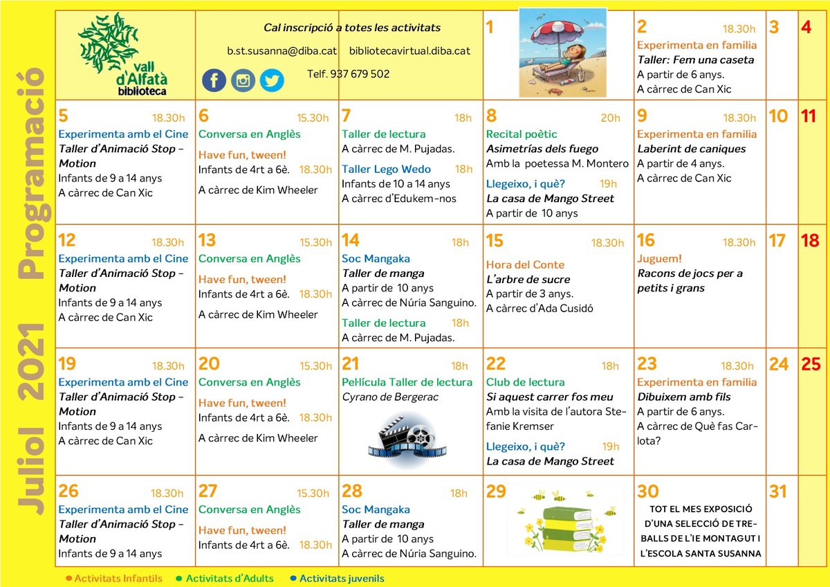Programació juliol - Biblioteca Vall d'Alfatà.