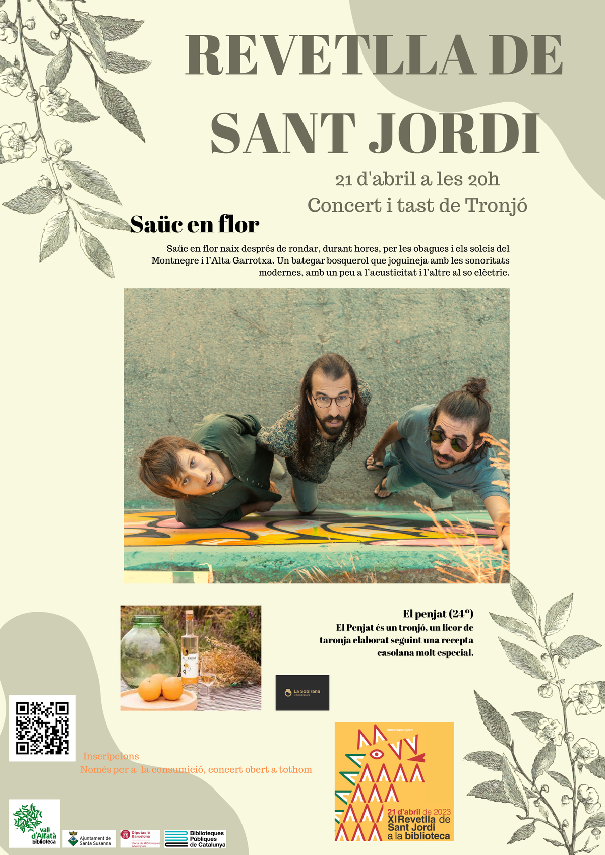 Revetlla de Sant Jordi: Concert de "Saüc en flor" i tast de Tronjó.