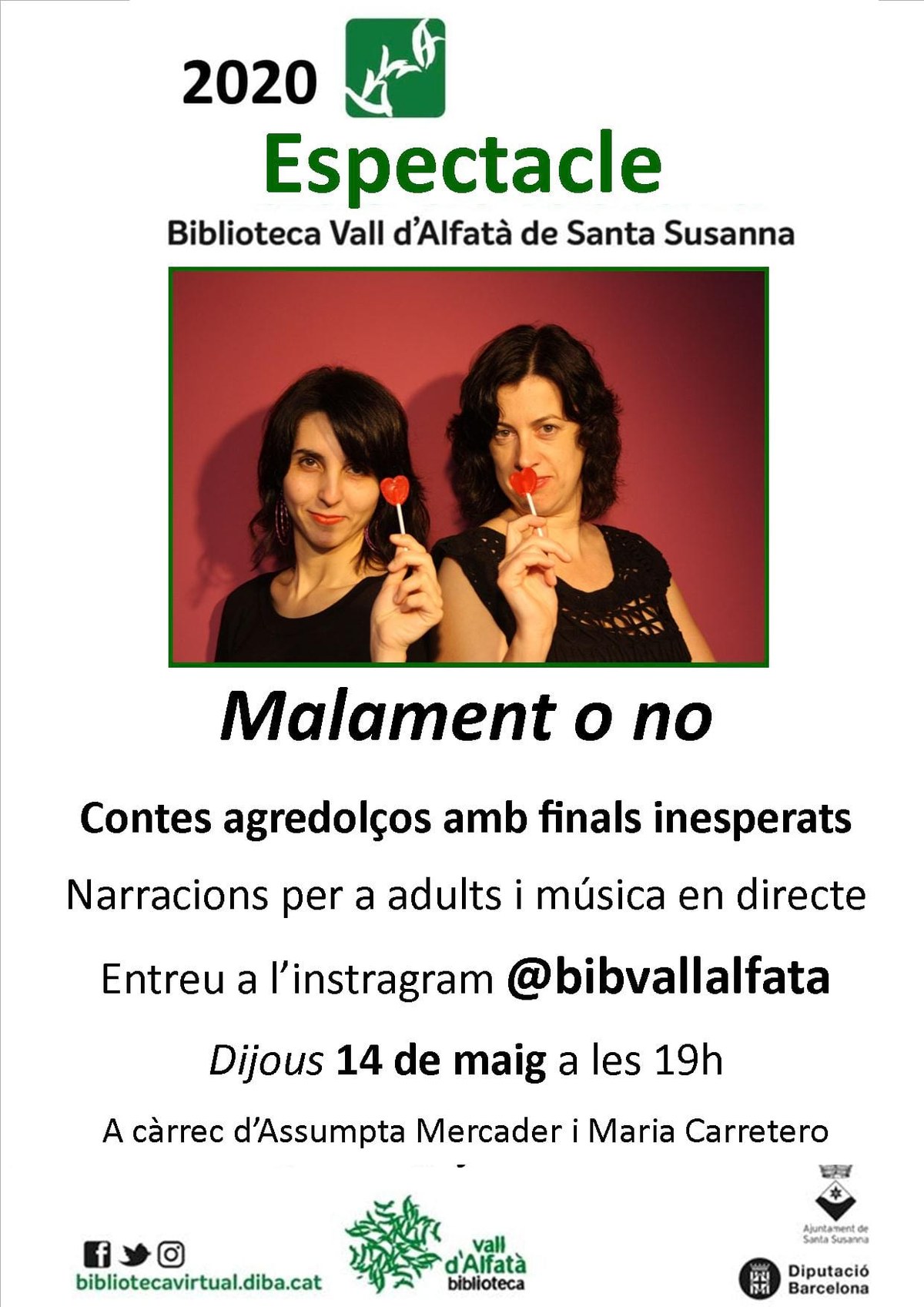 Sessió virtual de narracions per a adults acompanyades de música en directe a la Biblioteca Vall d'Alfatà.