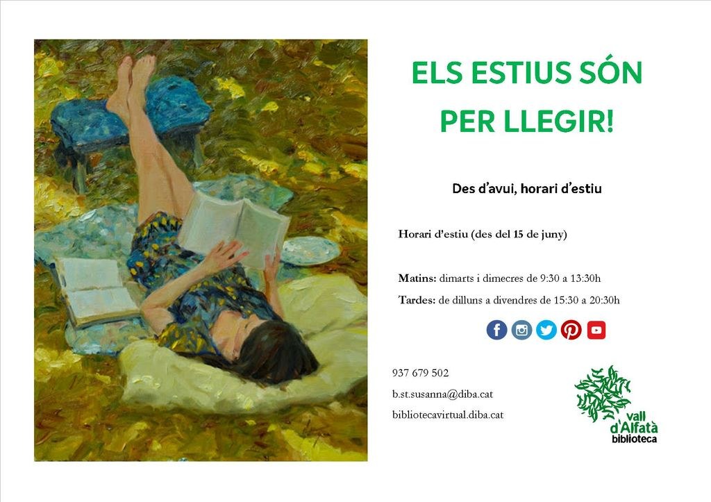  La Biblioteca Vall d'Alfatà comença l'horari d'estiu          .