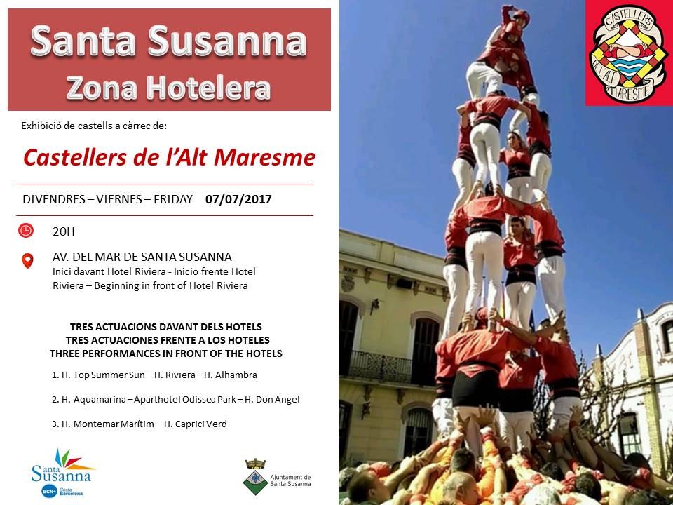  Santa Susanna apropa la cultura catalana als turistes amb l'exhibició castellera dels 'Maduixots'         .
