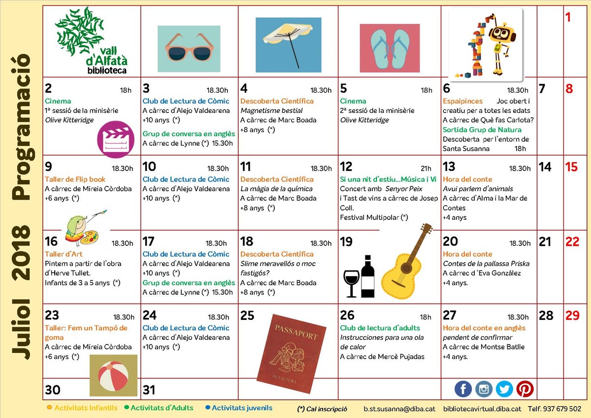 Activitats de juliol a la Biblioteca Vall d'Alfatà.
