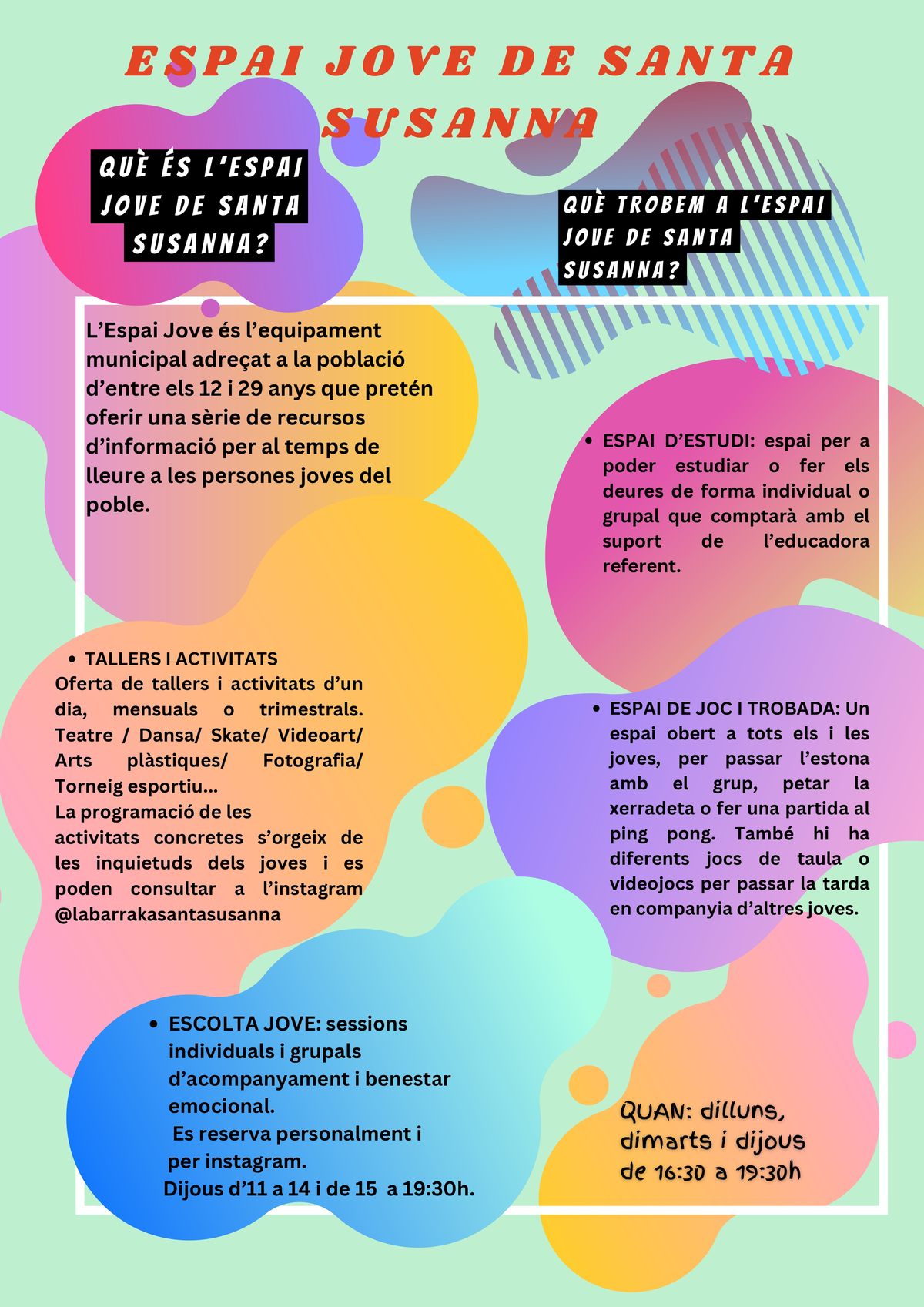 Activitats de l'Espai Jove de Santa Susanna al mes de novembre.