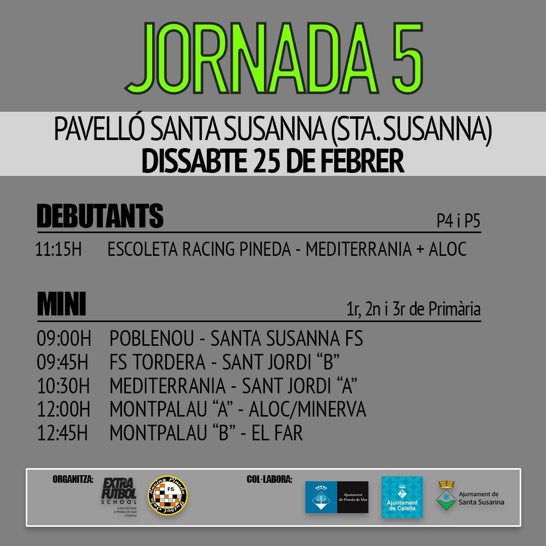 El pavelló Santa Susanna organitza dues jornades de la lliga extraescolar de futbol sala.