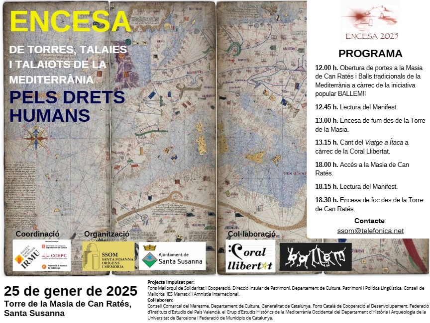 El proper dissabte, 25 de gener, s'il·luminaran torres, talaies i talaiots a tota la Mediterrània en suport als Drets Humans.