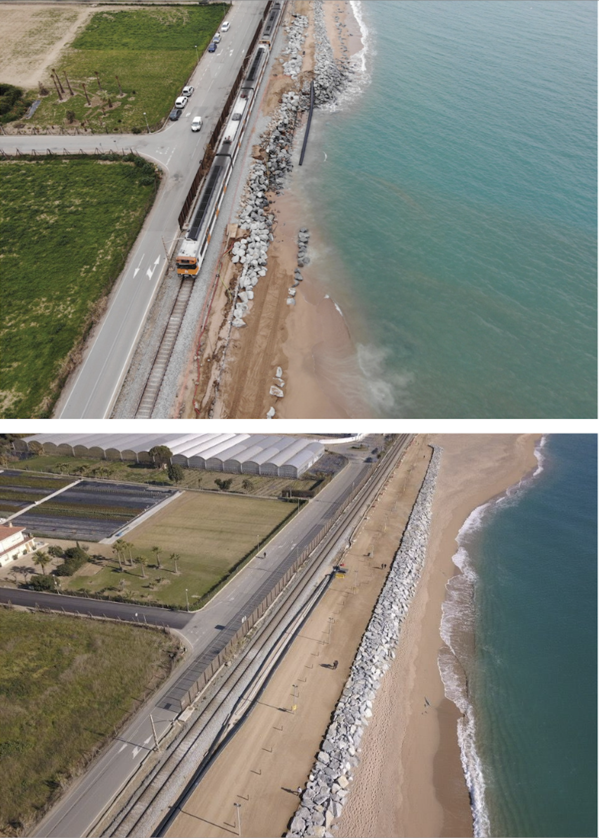 La nova escullera de la Platja de les Dunes permet guanyar terreny i protegir el passeig i la via.