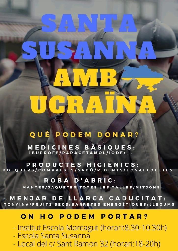 L'Ajuntament de Santa Susanna dona suport a la campanya per ajudar al poble ucraïnès.