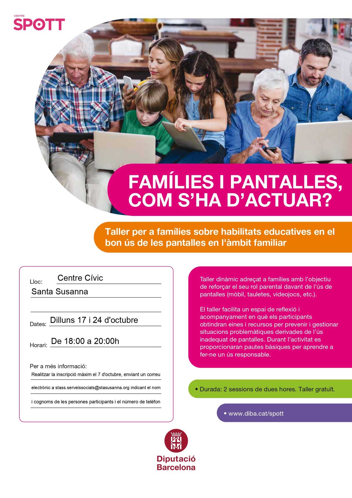 Obertes les inscripcions pel "Taller per a famílies sobre habilitats educatives en el bon ús de les pantalles en l'àmbit familiar.
