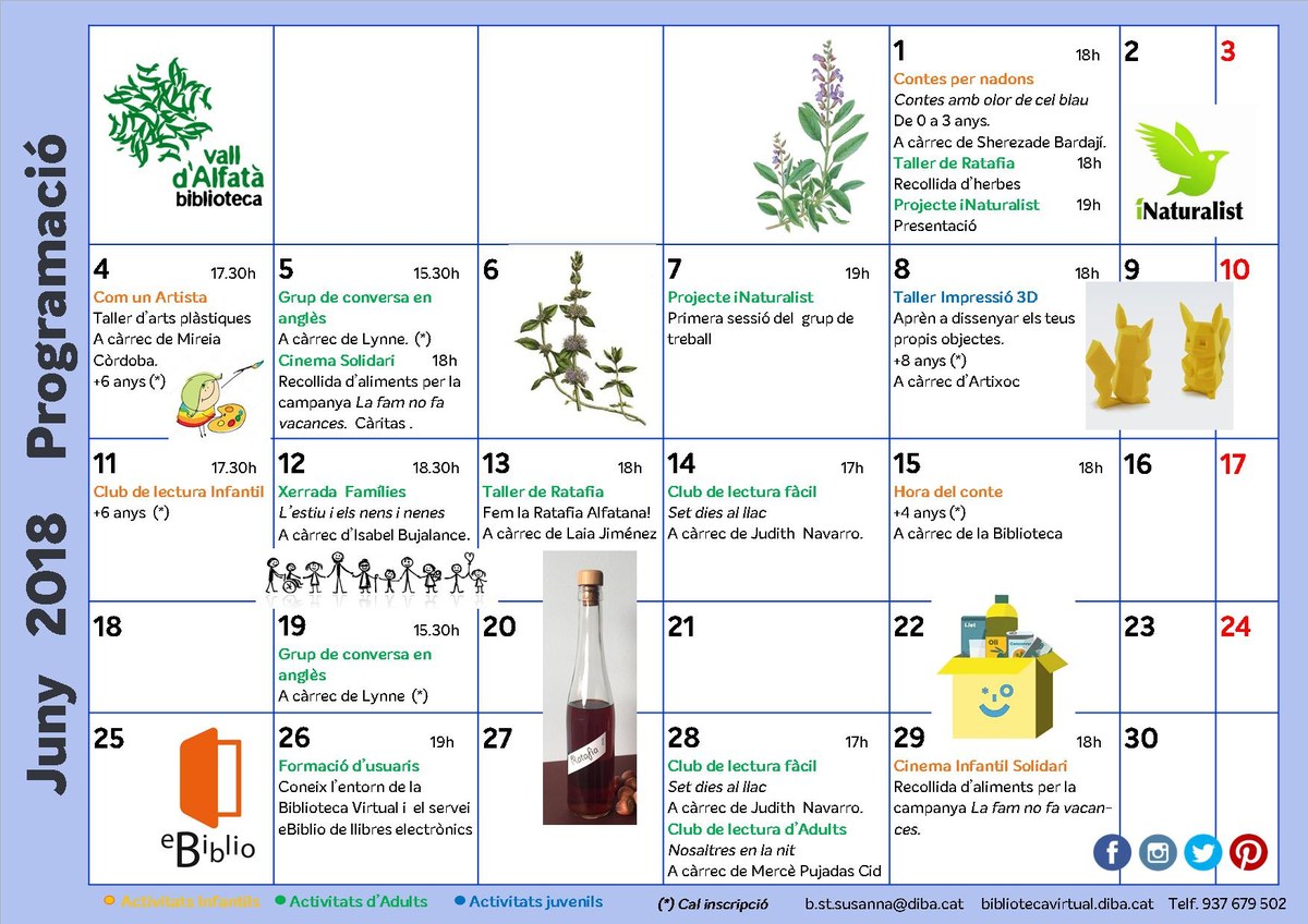 Programa del mes de juny de la Biblioteca Vall d'Alfatà.