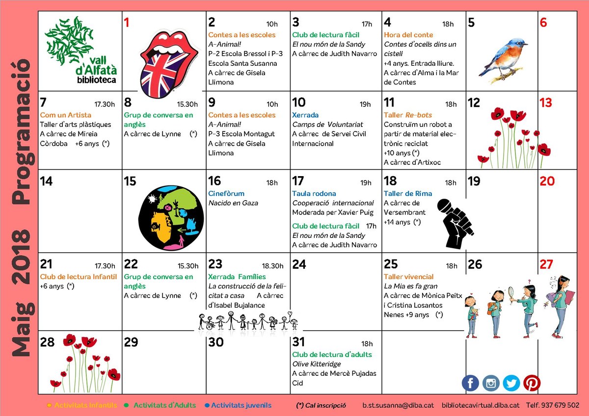 Programació d'activitats del mes de maig a la Biblioteca.