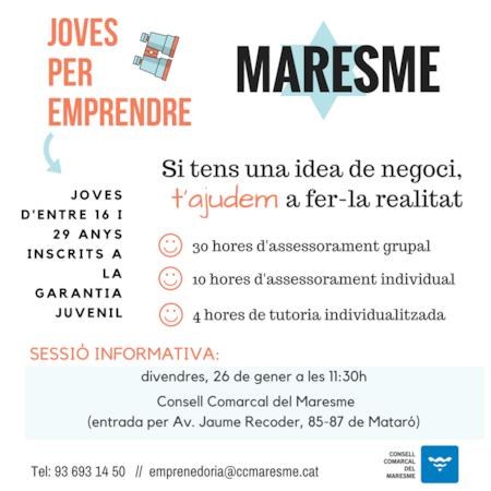 Sessió d'emprenedoria per a joves al Consell Comarcal del Maresme .