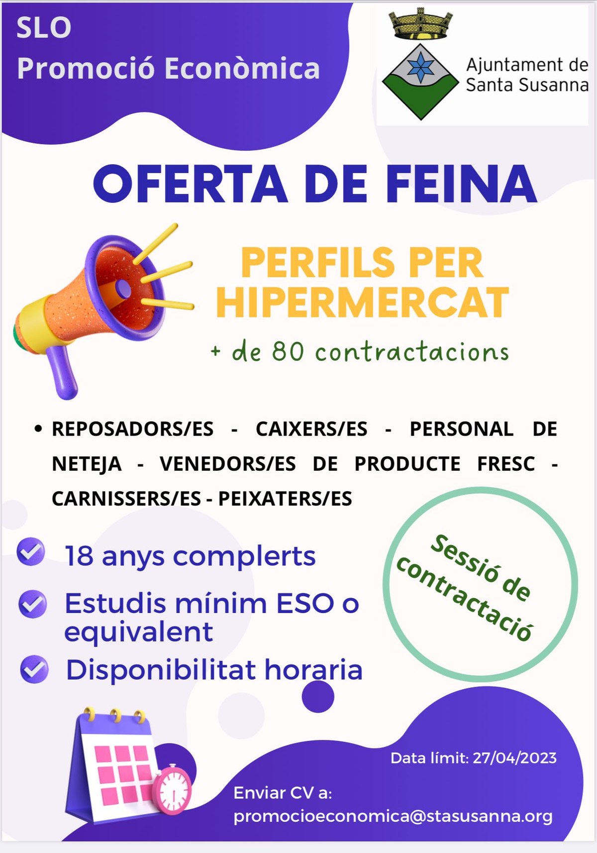 S'ofereixen més de 80 contractacions per perfils per a hipermercat.